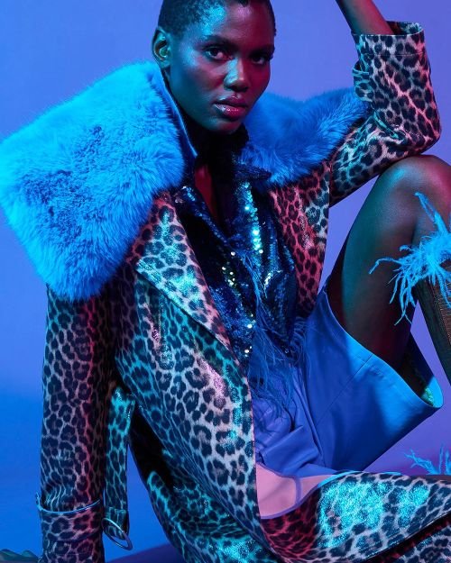 Blue Faux Suede Trench Coat with Faux Fur Collar