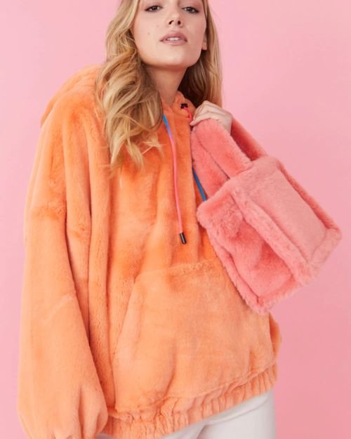 Faux Fur Oversized Orange Hoodie