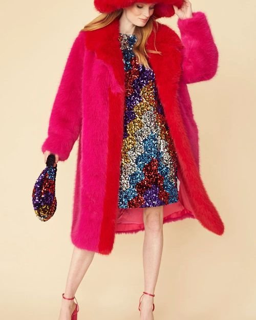 Pink Knitted Bamboo Faux Fur Maxi Coat